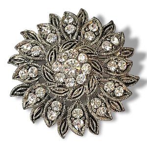Cushion Brooch Retro Design Antiqued Silver Tone Faux Diamo…